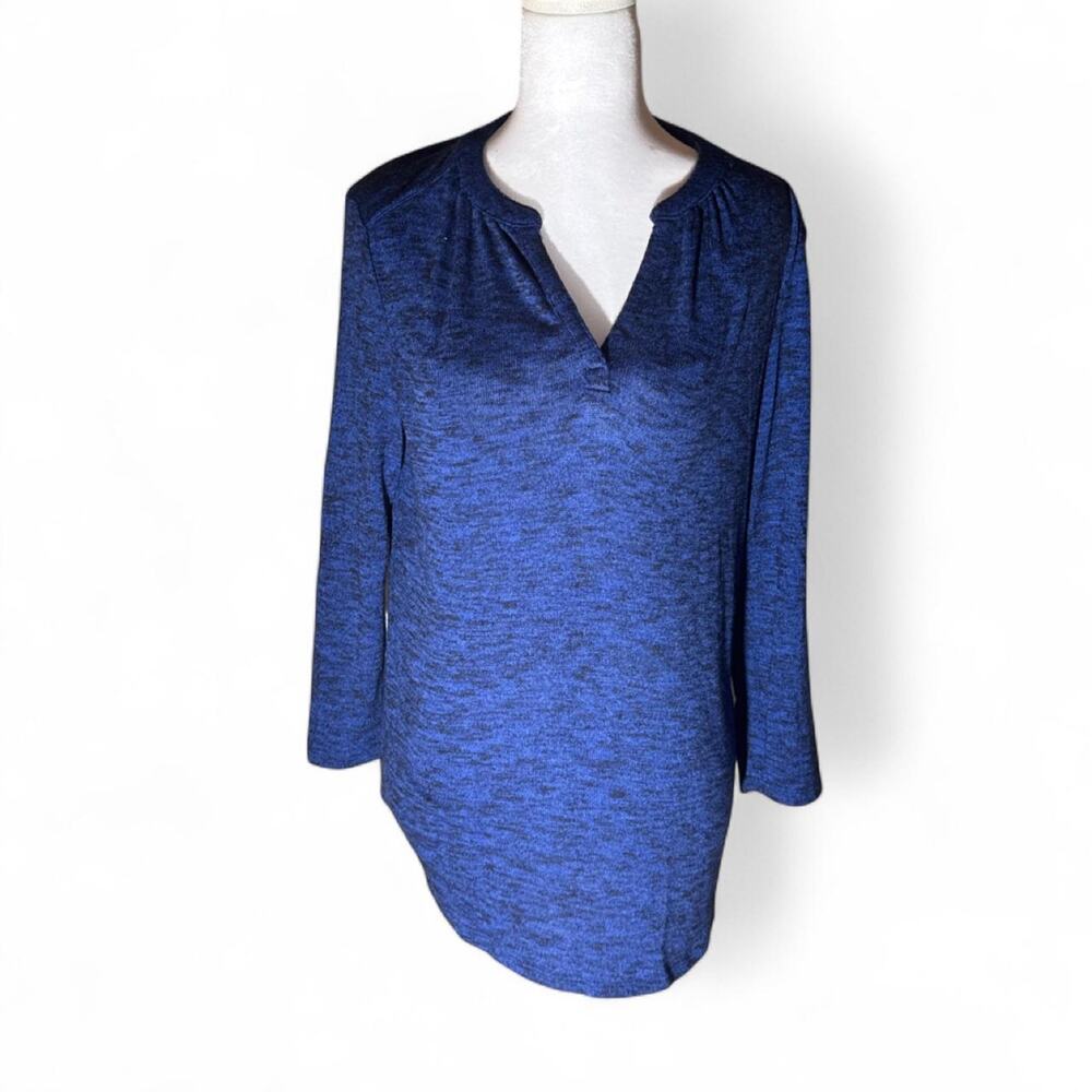 Liz Claiborne Blue Heathered Long Sleeve Blouse Top Relaxed Fit Casual